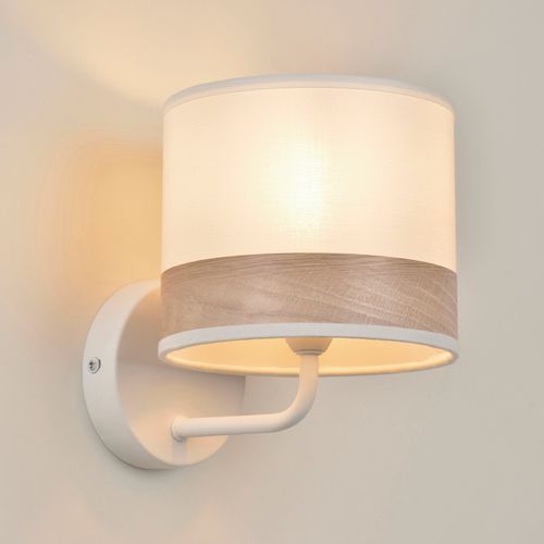 Applique Base Ronde En Métal . Abat-jour Cylindre En Coton Blanc