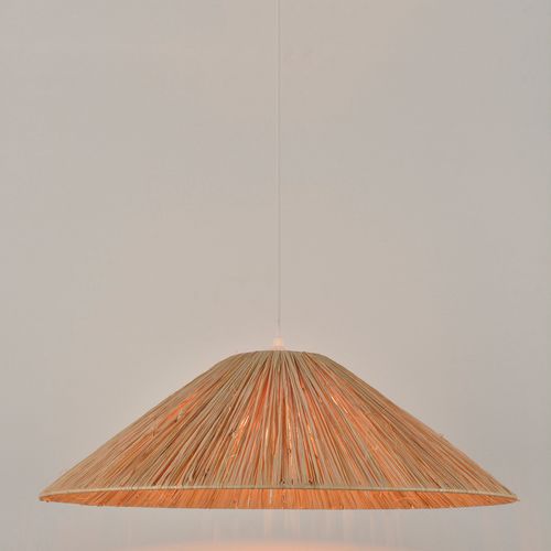 Suspension Forme Conique En Métal Filaire Et Raphia Naturel