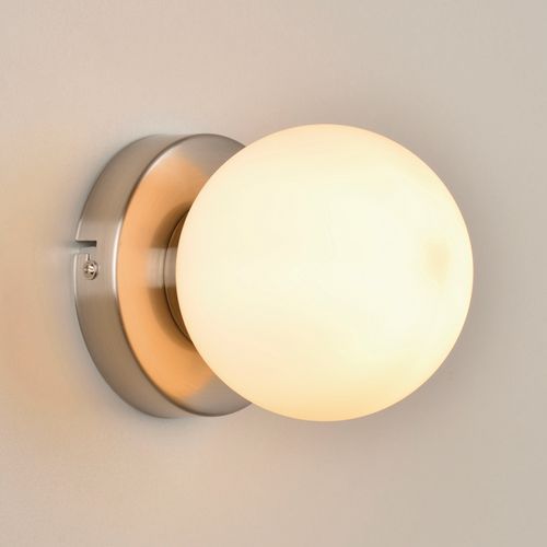 Applique Ronde En Métal . Abat-jour Globe En Verre Dépoli Alu Brossé