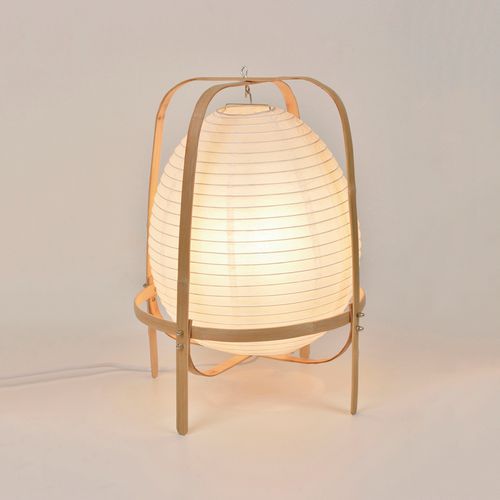 Lampe Forme Lanterne En Papier Japonais Et Structure En Bambou Blanc