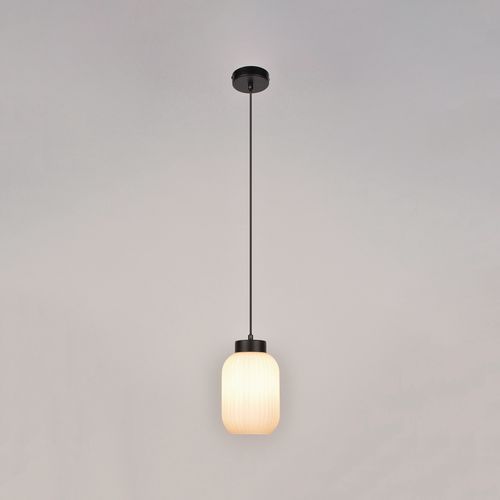 Suspension En Verre Plissé Plissé Opale Et Métal Noir