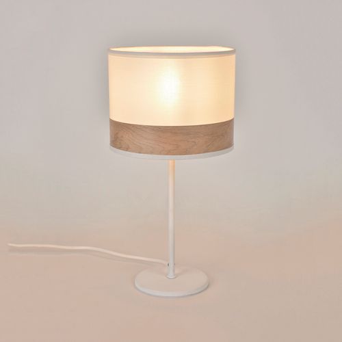 Lampe Base Ronde En Métal Peint. Abat-jour Cylindre En Coton Blanc
