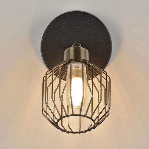 Spot Sdb 1 Lumière Ronde En Métal. Abat-jour Métal Filaire Noir/laiton