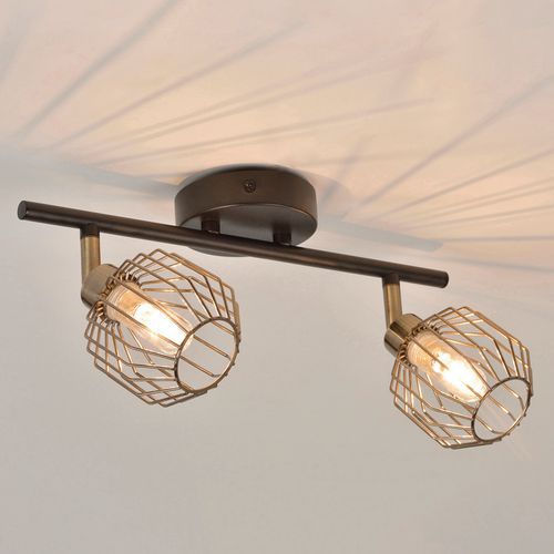 Spot Sdb 2 Lumières Rectangle En Métal. Abat-jour En Métal Noir Laiton