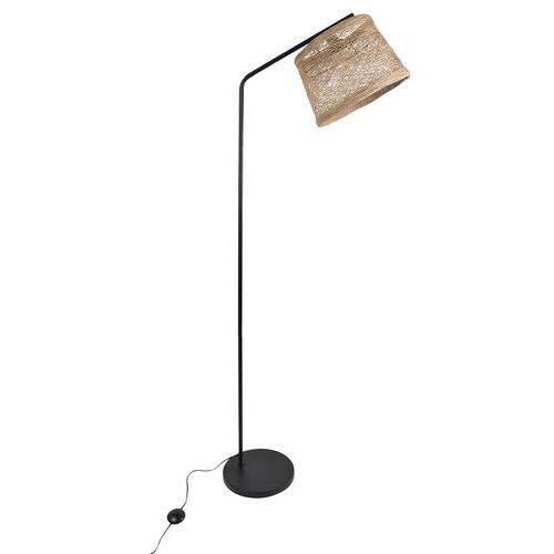 Lampadaire Base Ronde En Métal . Abat-jour Tambour En Ficelle Tressée