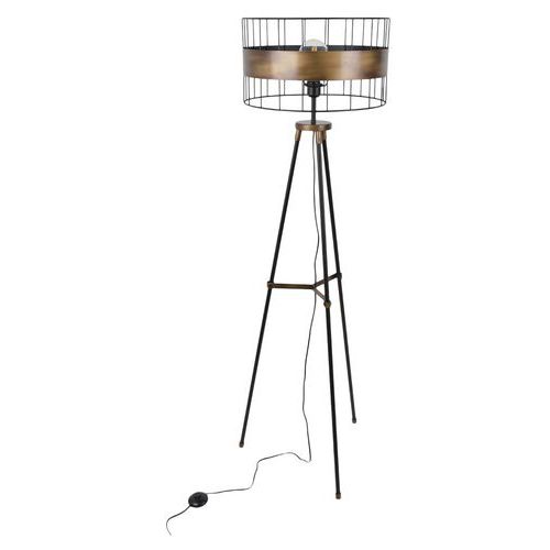 Lampadaire Trépied En Métal . Abat-jour Cylindre En Métal Noir/bronze