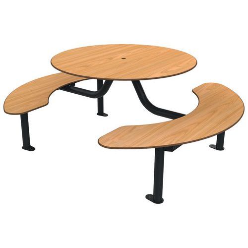 Table Bancs Moka Ø 1.61 M Monobloc Teck/métal Gris 7016