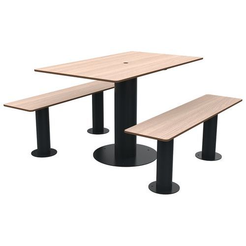 Table Bancs Moka 1.18m Trou Parasol Chêne Cl/métal Gris 7016