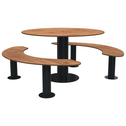 Table Bancs Moka Ø 1.76 M Pin Tyrol/métal Gris 7016