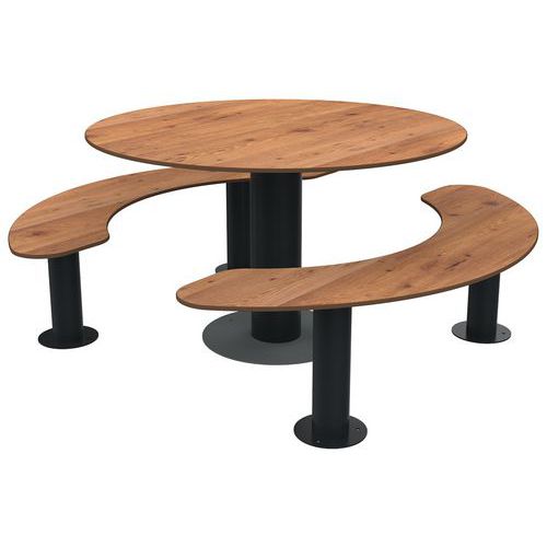 Table Bancs Moka Ø1.76m Trou Parasol Pin Tyrol/mét Gris 7016