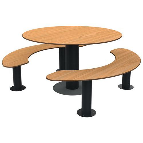 Table Bancs Moka Ø 1.76 M Trou Parasol Teck/métal Gris 7016