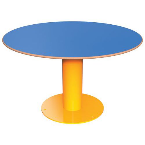 Table Tiny Ø 90 Cm Plateau Hpl Bleu Struc Métal Jaune 1033