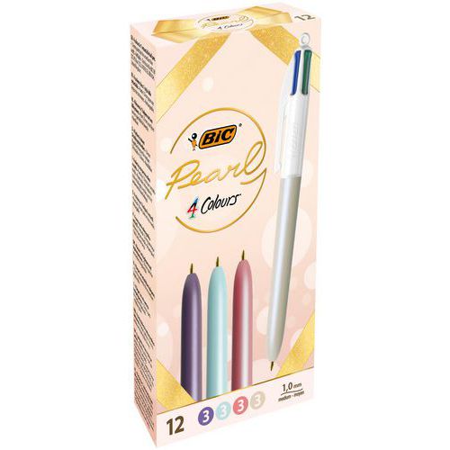 BIC - Stylo 4 couleurs Pearl - Rétractable - Pointe Moyenne - Assorti
