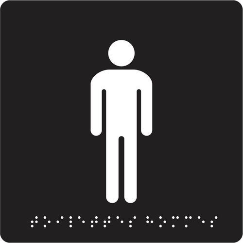 Pavo - Panneau Braille Toilettes Hommes - Aluminium Noir/Blanc 16x17cm Adhésif