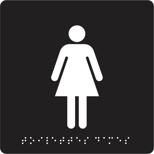 Pavo - Panneau Braille Toilettes Femmes Aluminium Blanc/Noir Adhésif 16x17cm