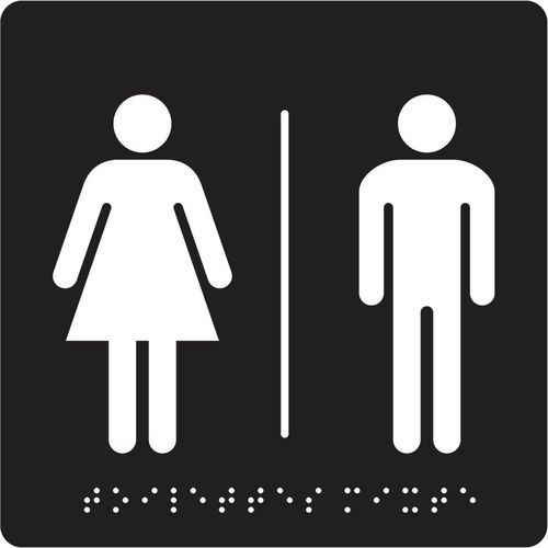 Pavo - Panneau Braille Toilette Mixte - Aluminium Blanc/Noir 16x17cm Adhésif