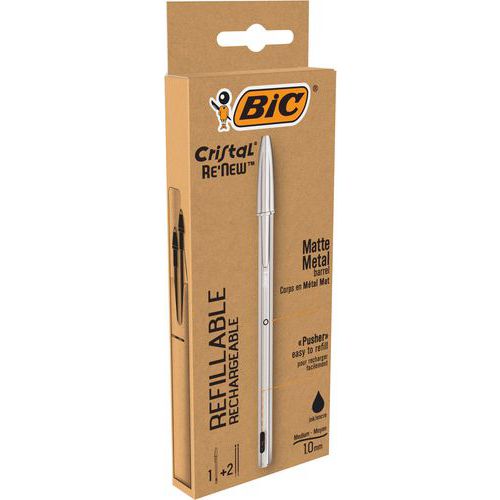 Bic Cristal Re’new Stylo-bille Rechargeable Argenté Noir-bic