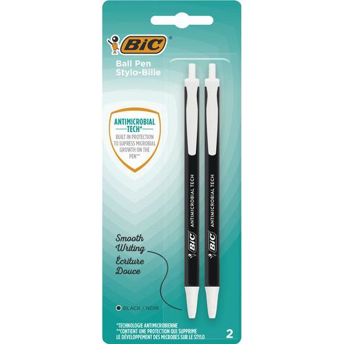 Stylo Bille Clic Stic Antibactérien - Blister De 2 Noir