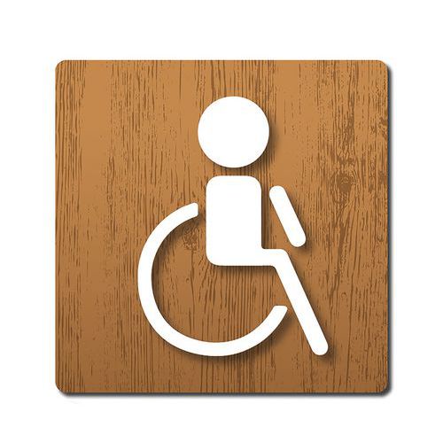 Novap - Plaque Toilettes Handicapés Bois Chêne Naturel 90x90mm Adhésive Accessibilité