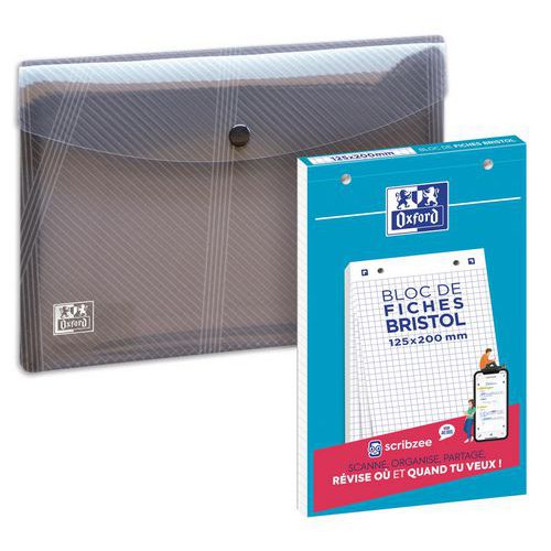 Oxford - Bloc fiches Bristol 125x200mm 30 feuilles petits carreaux blanc + 1 chemise A5