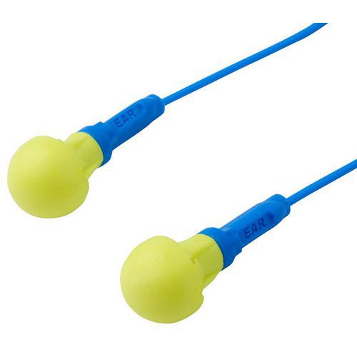3M - Bouchons d'oreille réutilisables E-A-R Push-Ins avec cordelette - Mousse bleu/jaune - 35 dB - EPI