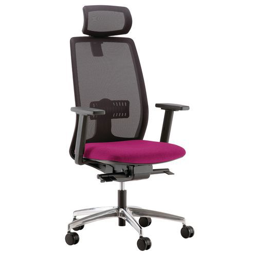 Quadrifoglio - Fauteuil de bureau Oregon - Assise Fuchsia - Têtière Inclinable - Ergonomique - Pied Aluminium