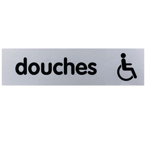 Novap - Plaque de porte plexiglass Douches Handicapés - 170x45mm Argent - Adhésif - Accessibilité Facile