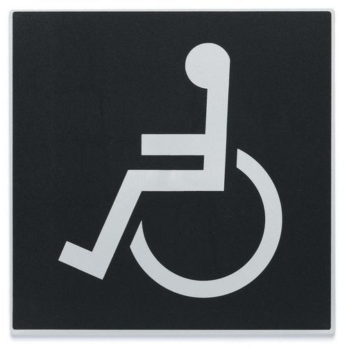 Novap - Plaque de porte PMR 200x200mm Adhésive Rigide Fond Noir Caractère Argent