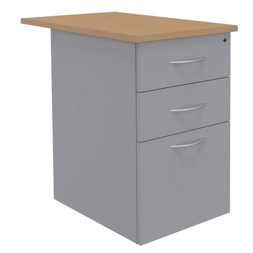 Simmob - Caisson de bureau Sirius Hêtre Gris 80cm - 3 tiroirs, fermeture à clé, éco-responsable