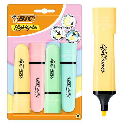 Surligneur+Plat+Pointe+Biseaut�e+Pastel+-+Assortis+-+Bic
