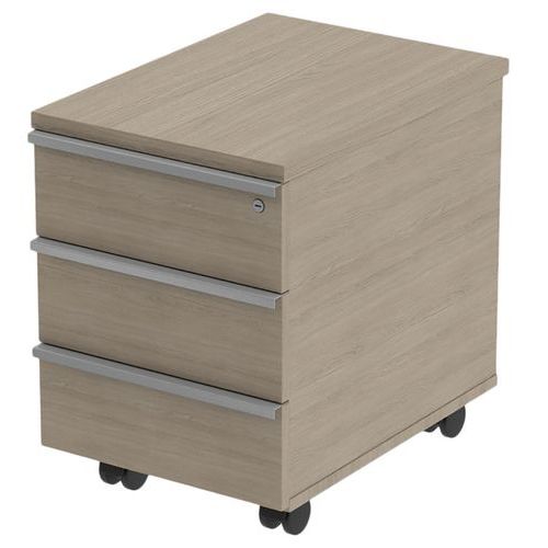 MBA - Caisson Mobile 3 Tiroirs Chêne Gris - 43x60x59 cm - Fermeture à Clé - Éco-responsable