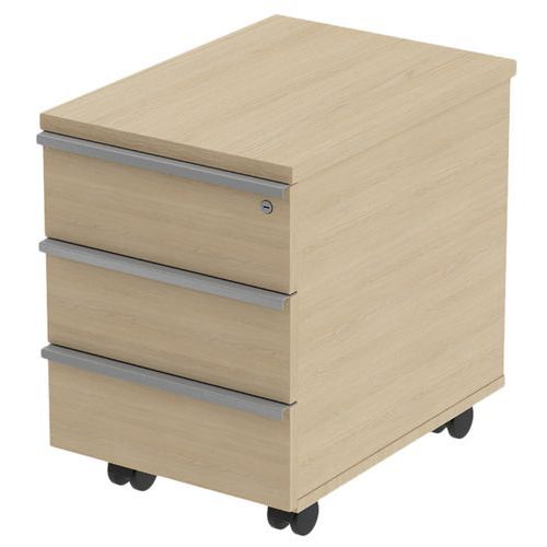MBA - Caisson Mobile 3 Tiroirs Chêne Clair - 43x60x59 cm - Fermeture à Clé - Éco-responsable
