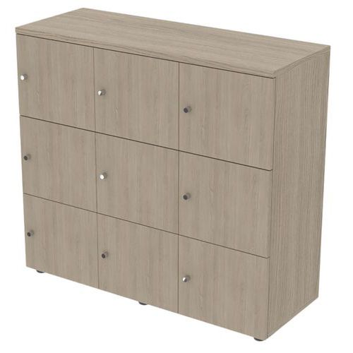 Meuble À 9 Cases Portes Battantes 120 X 45 Ht 110 Cm Chêne Gris