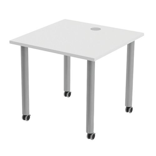 MBA - Table de réunion Tubo Carrée 80x80 cm Blanc Alu - Roulettes - Éco-responsable