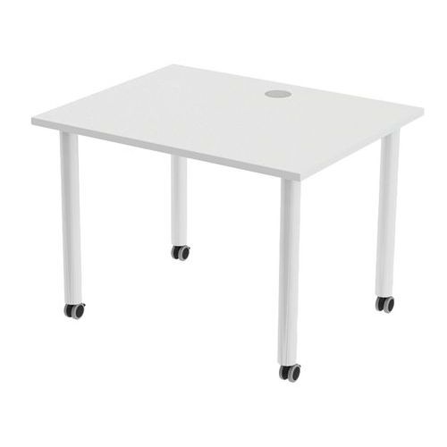 MBA - Table de réunion Tubo 100x80 cm Blanc - Roulettes, Piétement Acier, Plateau Aggloméré Mélaminé, Éco-responsable