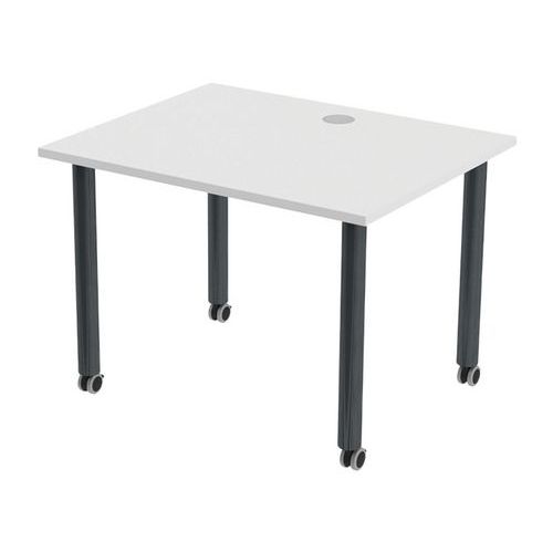 MBA - Table de réunion Tubo 100x80cm Blanc Anthracite - Roulettes, Éco-responsable, PEFC