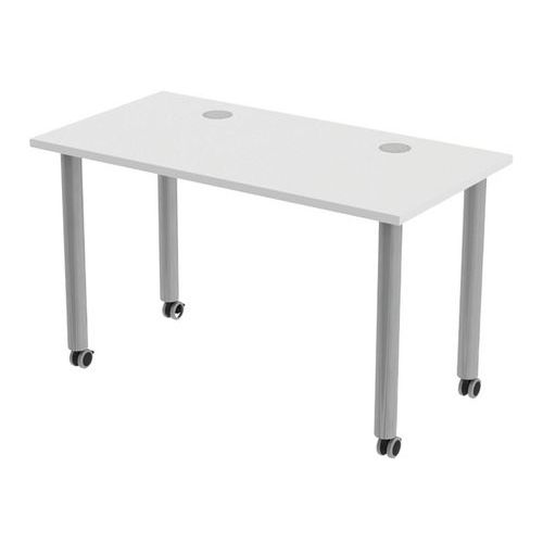 Table Tubo Roulettes 120 X 60 Cm Blanc Alu