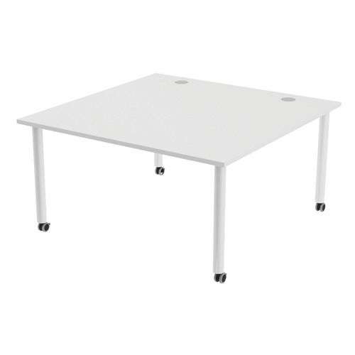 Table Tubo Roulettes 140 X 140 Cm Blanc Blanc