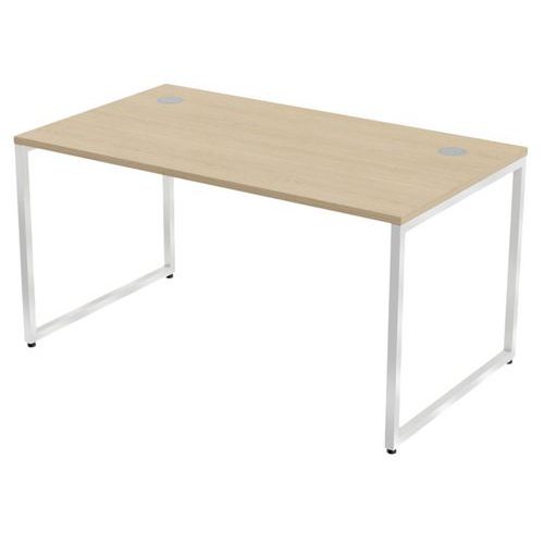 MBA - Bureau droit Kad 140 x 80 cm Chêne Blanc - Pieds cadre U en acier blanc - Plateau mélaminé 25mm - Éco-responsable