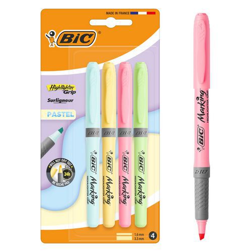 Highlighter+Grip+Surligneur+Pastel+Assortis+-+Lot+De+4+Bic