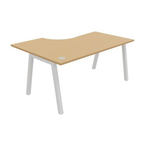 Buronomic - Bureau compact Partage retour droit 160 cm Hêtre / Blanc - 4 pieds Acier - Éco-responsable