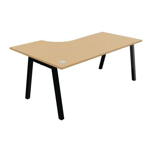 Buronomic - Bureau compact Partage retour droit 180 cm Hêtre / Noir - Éco-responsable PEFC - 10 ans garantie