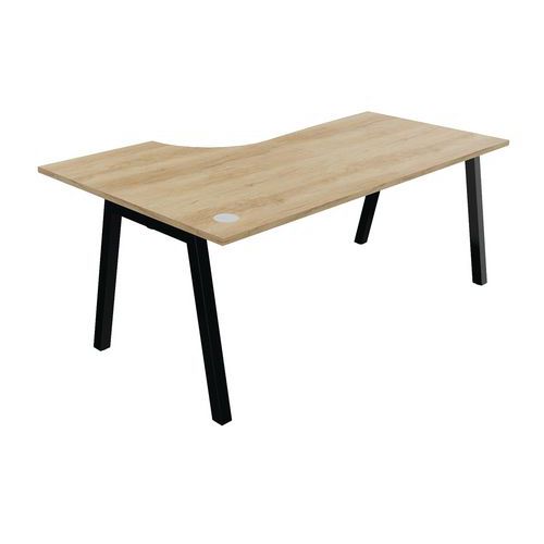Buronomic - Bureau compact Partage retour droit 180 cm Chêne vieilli / Noir - Éco-responsable PEFC - 10 ans garantie