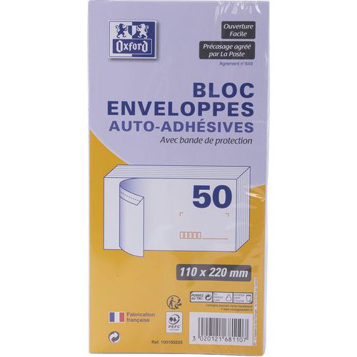 Bloc D'enveloppes Auto Adhésives 110x220 X50 Précasées