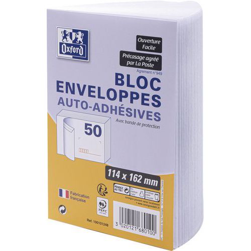 Bloc D'enveloppes Auto Adhésives 114x162 X50 Précasées