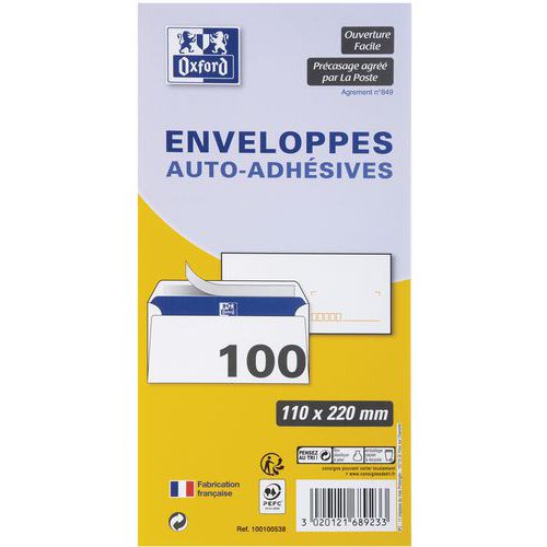 Enveloppes 110x220 80g Auto Adhésives Précasées