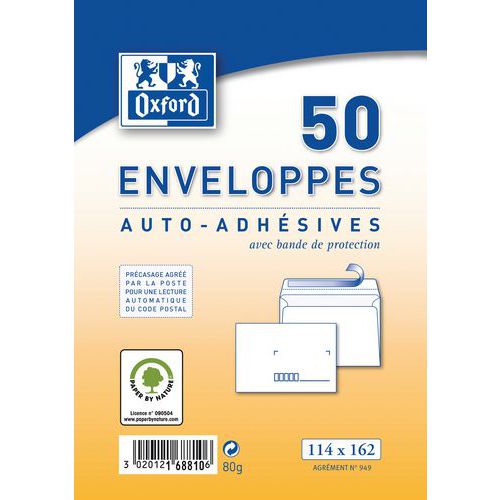 Enveloppes blanches auto-adhésives 114x162