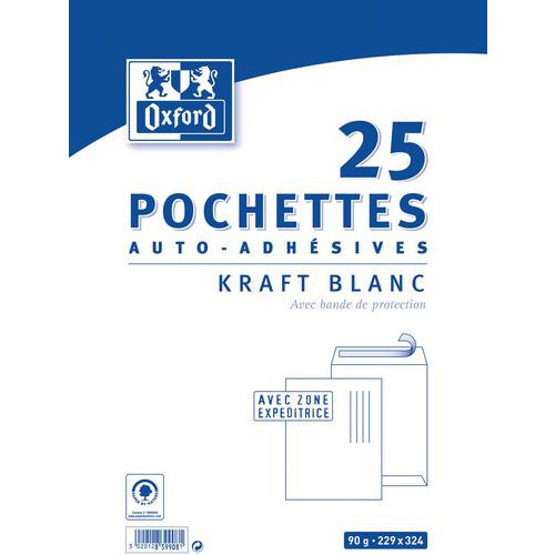 Pochettes 229x324 90g Kraft Blanc Auto Adhésives