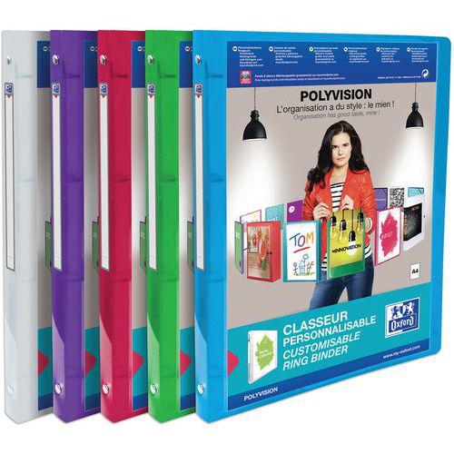 Classeur Oxford Polyvision A4 Dos 20mm 4 Anneaux Polypro - Assorti