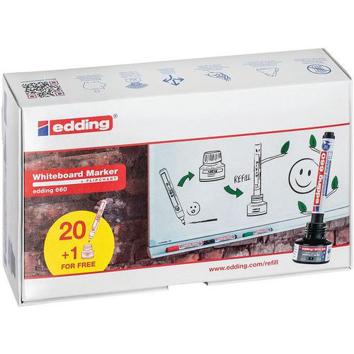 Pack 20 Marqueurs E660 Noirs + 1 Recharge Offerte - Edding